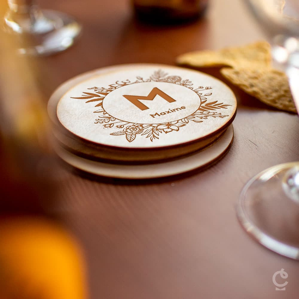 Sous-Verres en Bois Floraux à Personnaliser (x4) - Sous-Verre Personnalisé CadoMaestro