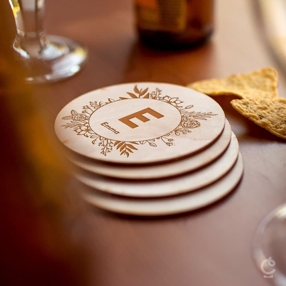 Sous-Verres en Bois Floraux à Personnaliser (x4) - Sous-Verre Personnalisé CadoMaestro