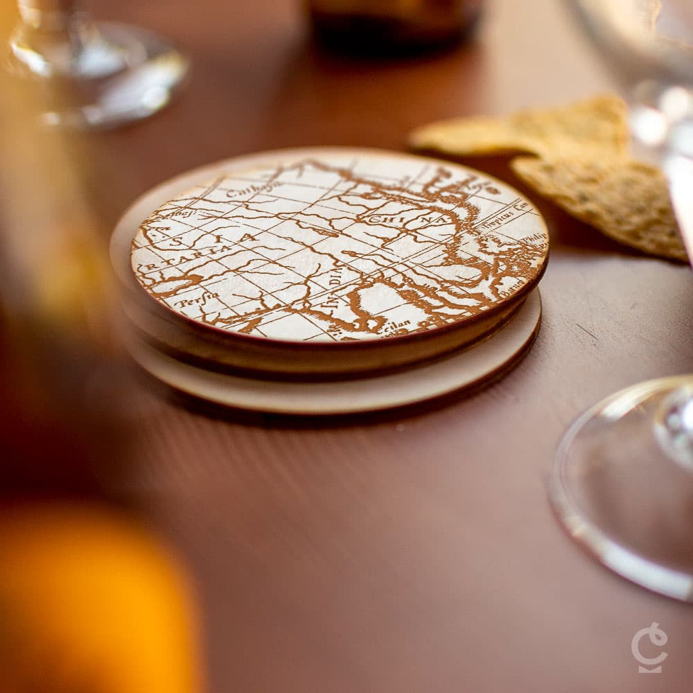 Sous-Verres en Bois Mappemonde (x4) - Sous-Verre Personnalisé CadoMaestro