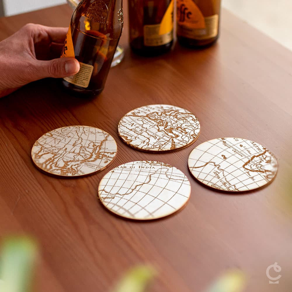 Sous-Verres en Bois Mappemonde (x4) - Sous-Verre Personnalisé