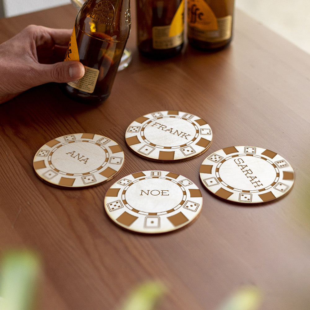 Sous-Verres Bois Poker à Personnaliser (x4) - Sous-Verre Personnalisé