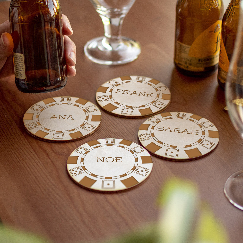 Sous-Verres Bois Poker à Personnaliser (x4) - Sous-Verre Personnalisé