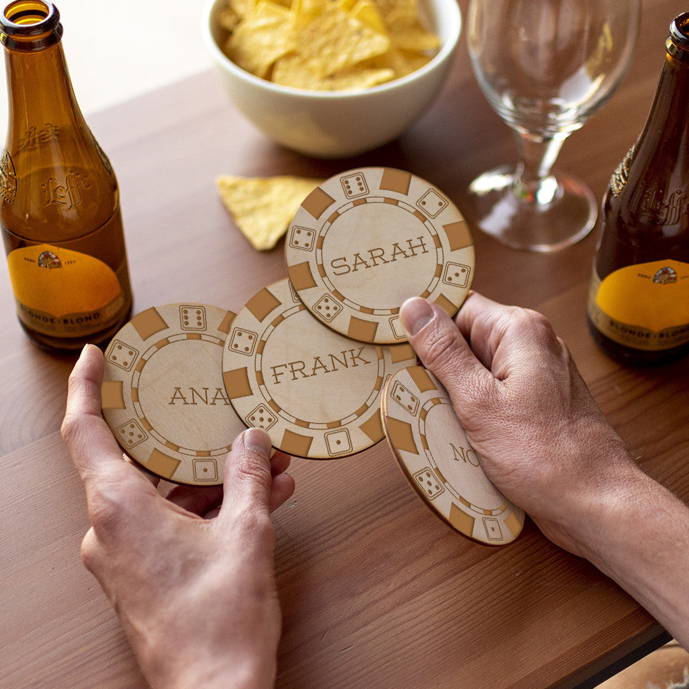 Sous-Verres Bois Poker à Personnaliser (x4) - Sous-Verre Personnalisé