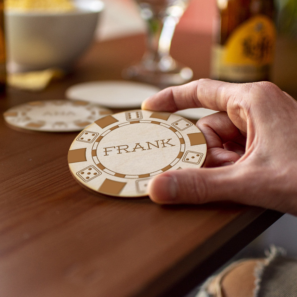 Sous-Verres Bois Poker à Personnaliser (x4) - Sous-Verre Personnalisé
