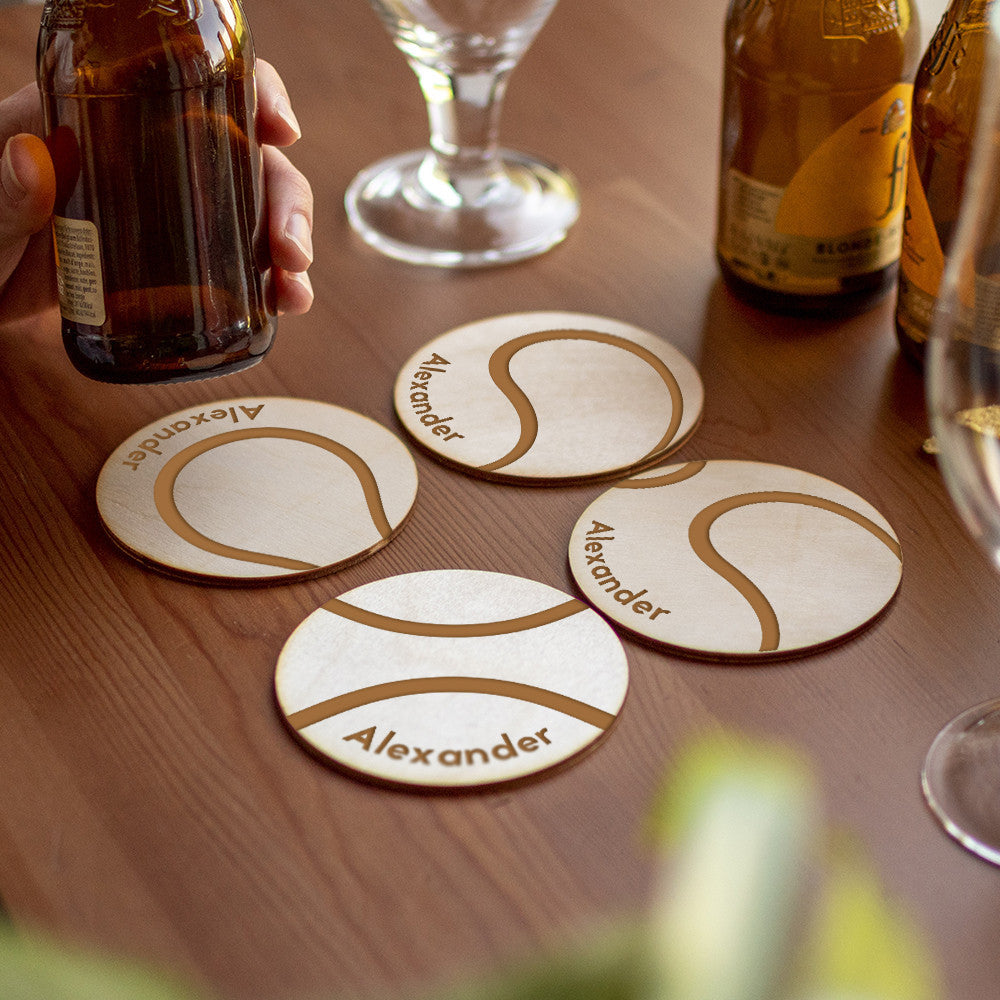 Sous-Verres Bois Tennis à Personnaliser (x4) - Sous-Verre Personnalisé
