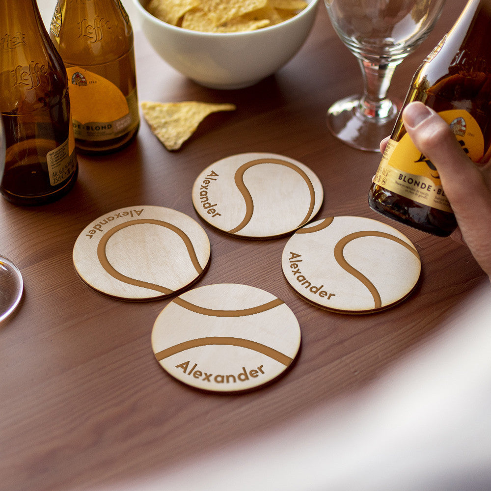 Sous-Verres Bois Tennis à Personnaliser (x4) - Sous-Verre Personnalisé