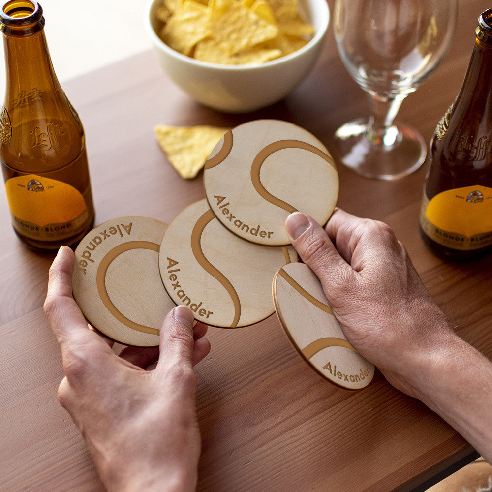 Sous-Verres Bois Tennis à Personnaliser (x4) - Sous-Verre Personnalisé
