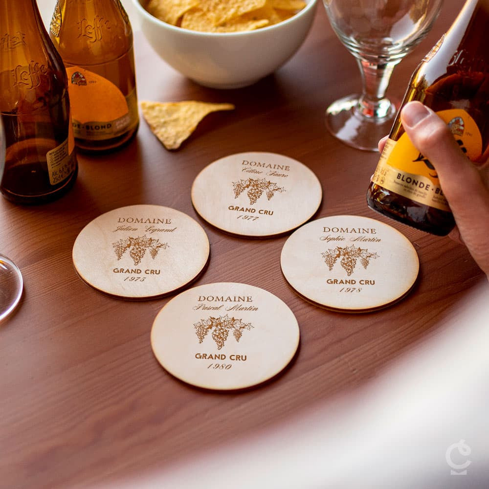 Sous-Verres Bois Vin à Personnaliser (x4) - Sous-Verre Personnalisé