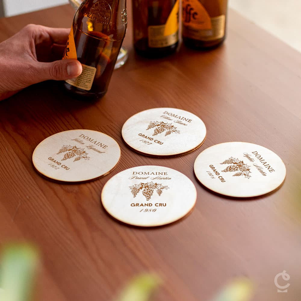 Sous-Verres Bois Vin à Personnaliser (x4) - Sous-Verre Personnalisé