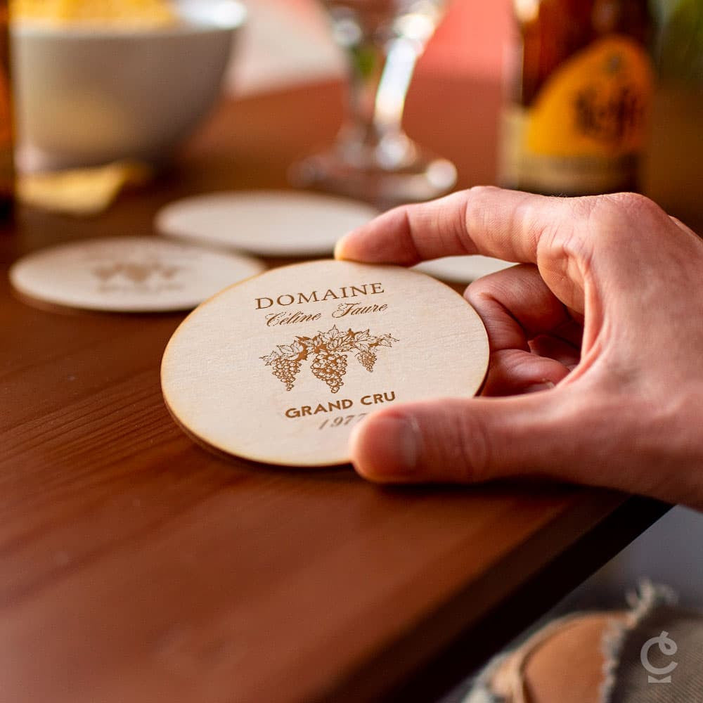 Sous-Verres Bois Vin à Personnaliser (x4) - Sous-Verre Personnalisé