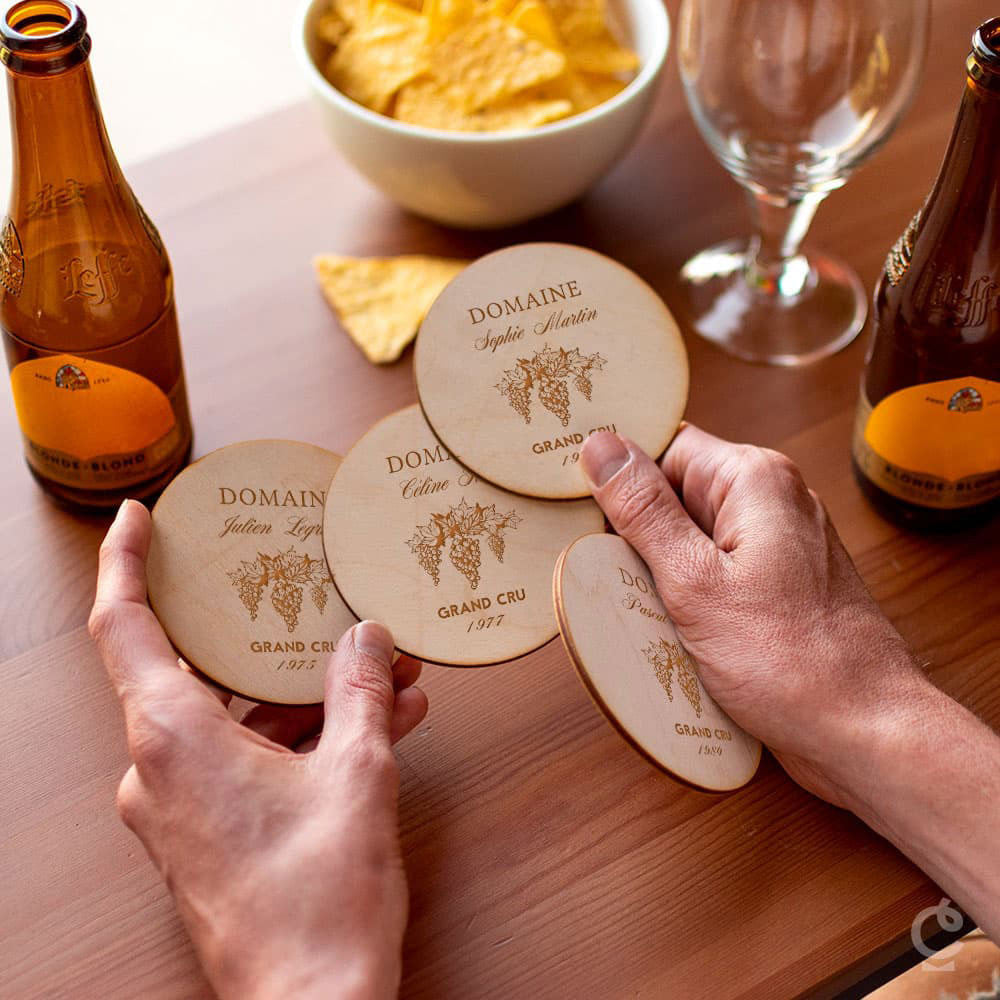 Sous-Verres Bois Vin à Personnaliser (x4) - Sous-Verre Personnalisé