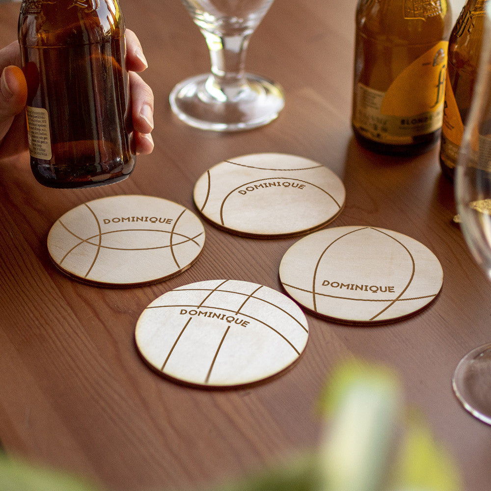 Sous-Verres en Bois Pétanque à Personnaliser (x4) - Sous-Verre Personnalisé