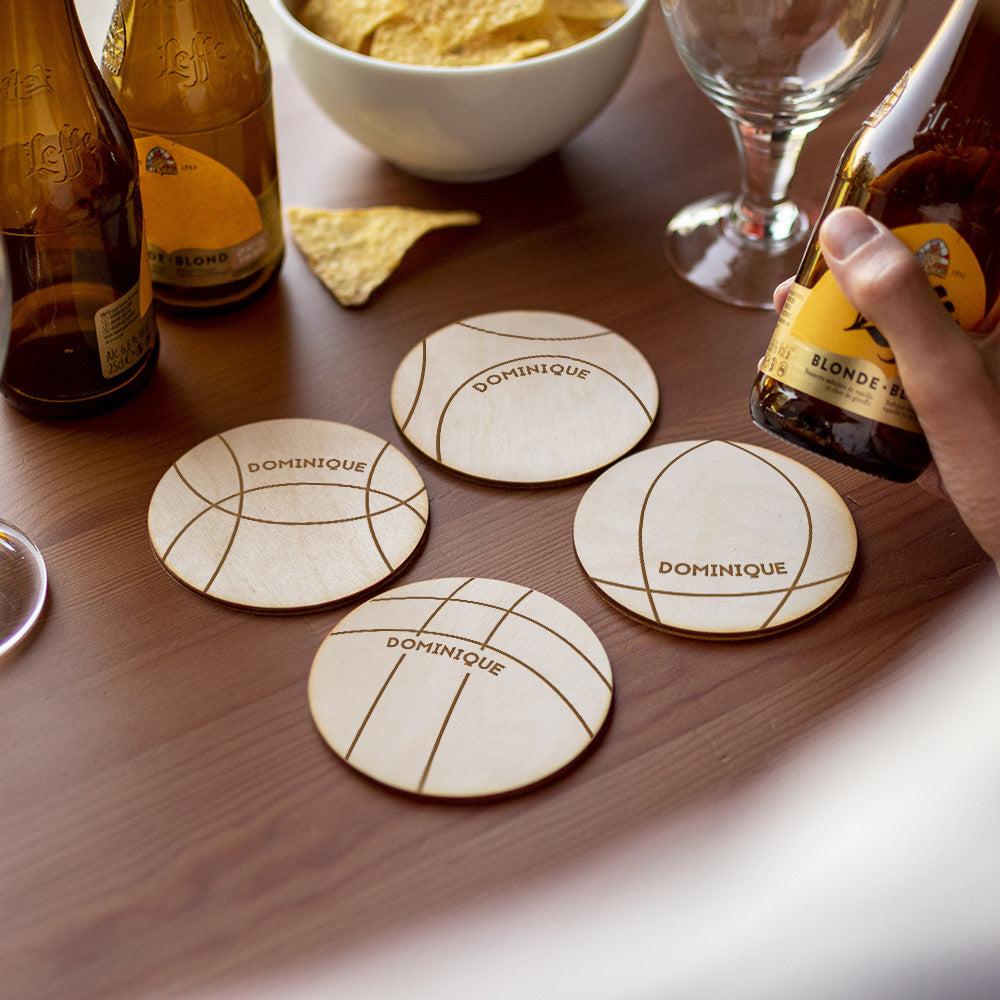 Sous-Verres en Bois Pétanque à Personnaliser (x4) - Sous-Verre Personnalisé