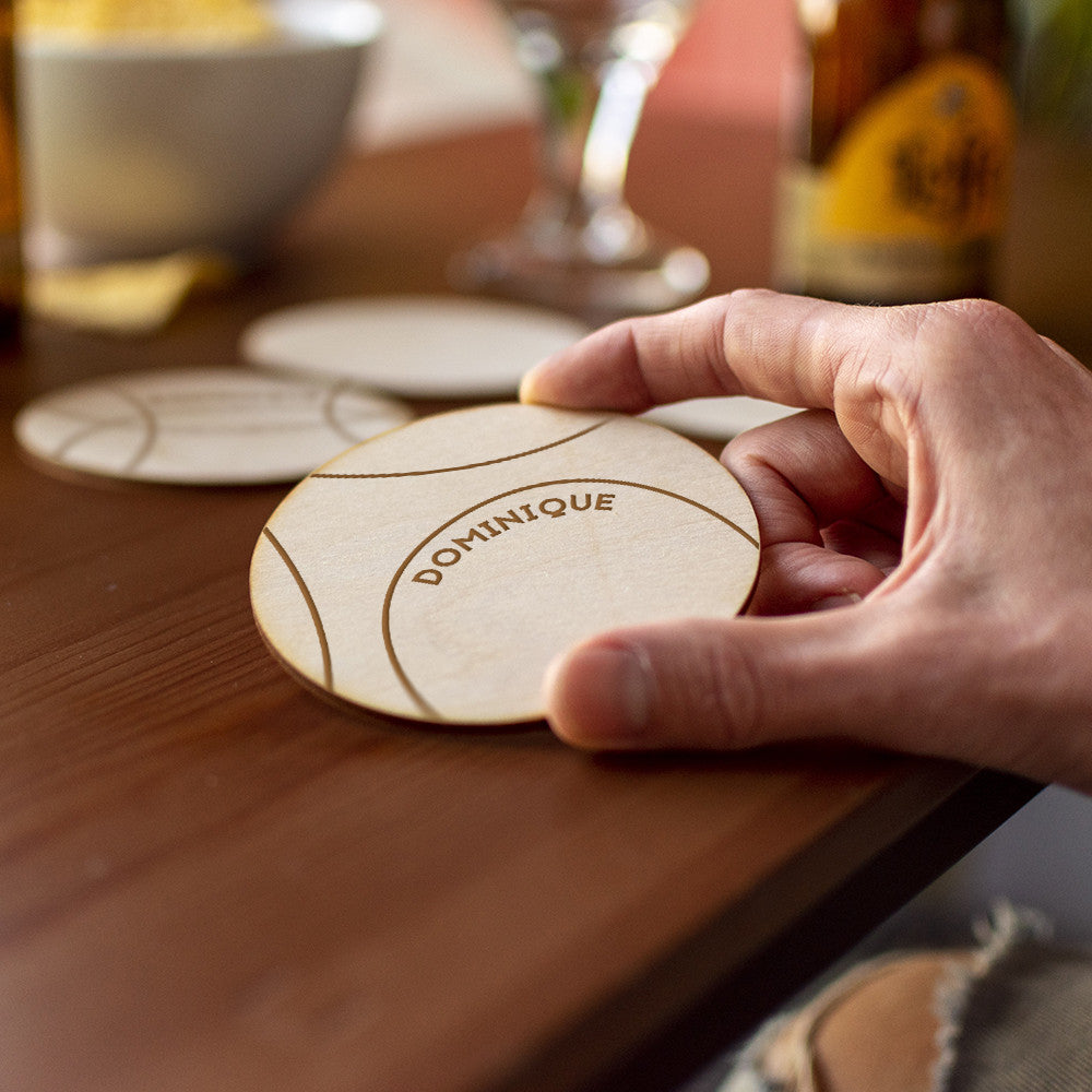 Sous-Verres en Bois Pétanque à Personnaliser (x4) - Sous-Verre Personnalisé