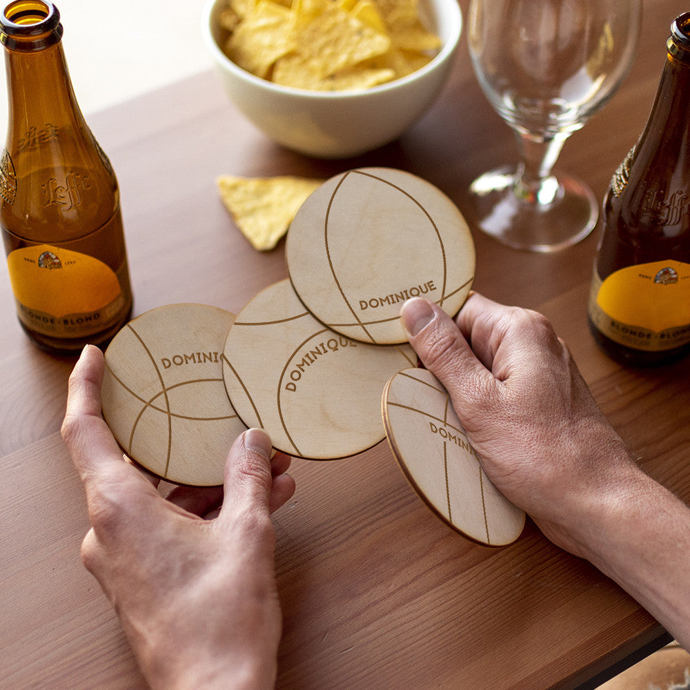 Sous-Verres en Bois Pétanque à Personnaliser (x4) - Sous-Verre Personnalisé
