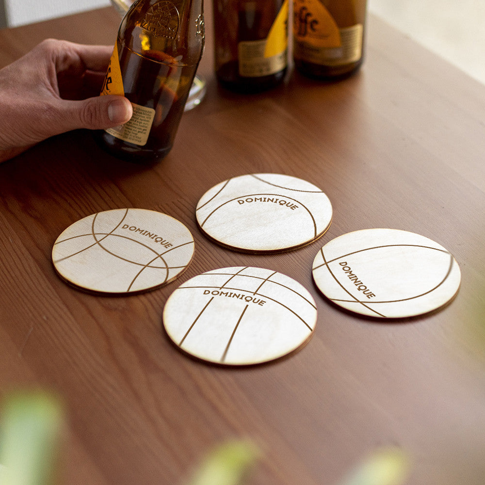 Sous-Verres en Bois Pétanque à Personnaliser (x4) - Sous-Verre Personnalisé