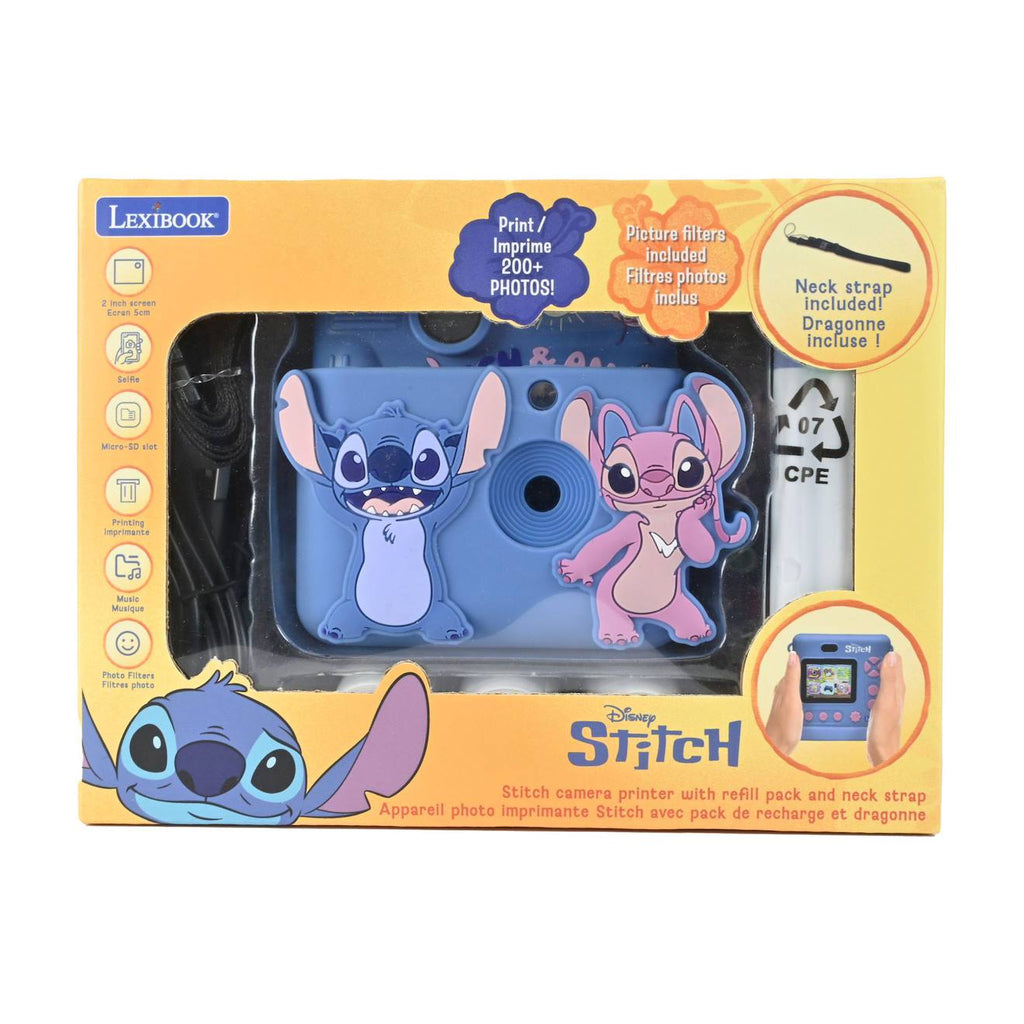 Starcam® pack caméra avec imprimante instantanée Stitch, carte SD, 4 rouleaux de papier, dragonne multicolore