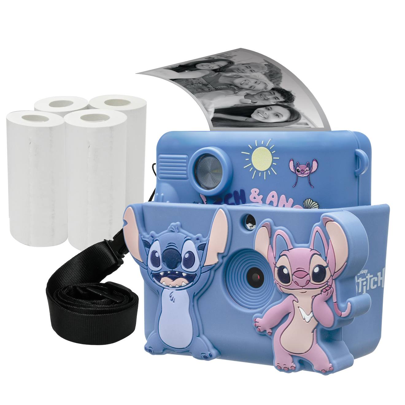 Starcam® pack caméra avec imprimante instantanée Stitch, carte SD, 4 rouleaux de papier, dragonne multicolore
