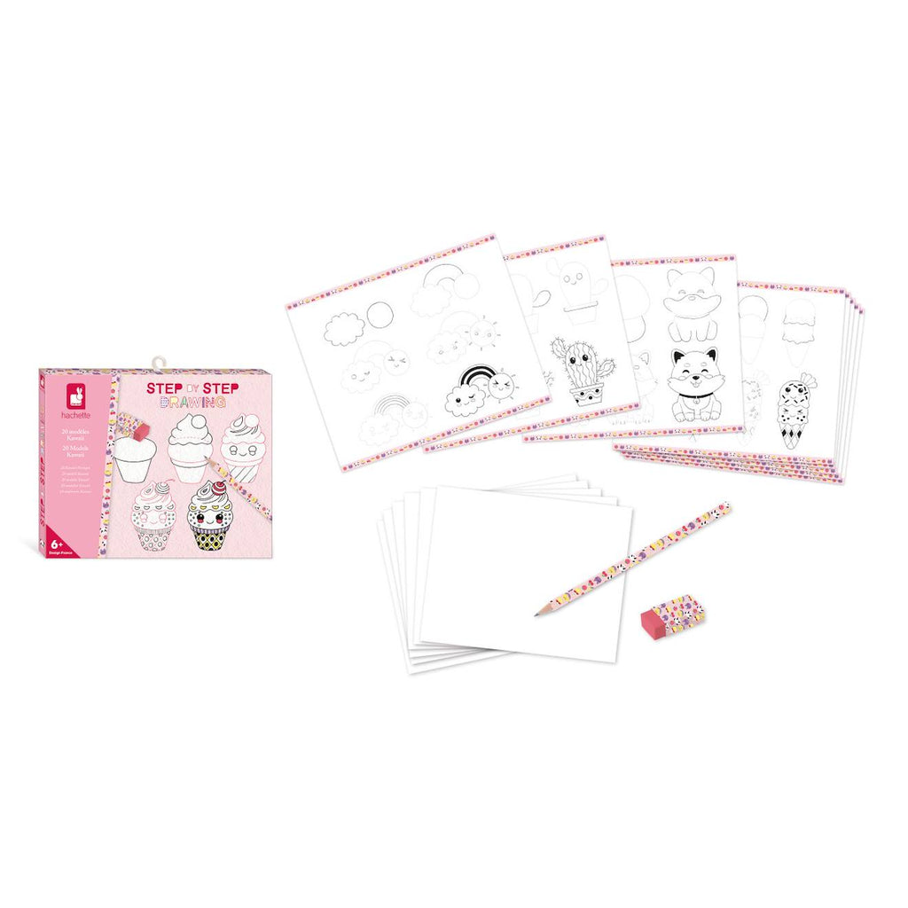 Step by step drawing 20 modèles kawaii multicolore