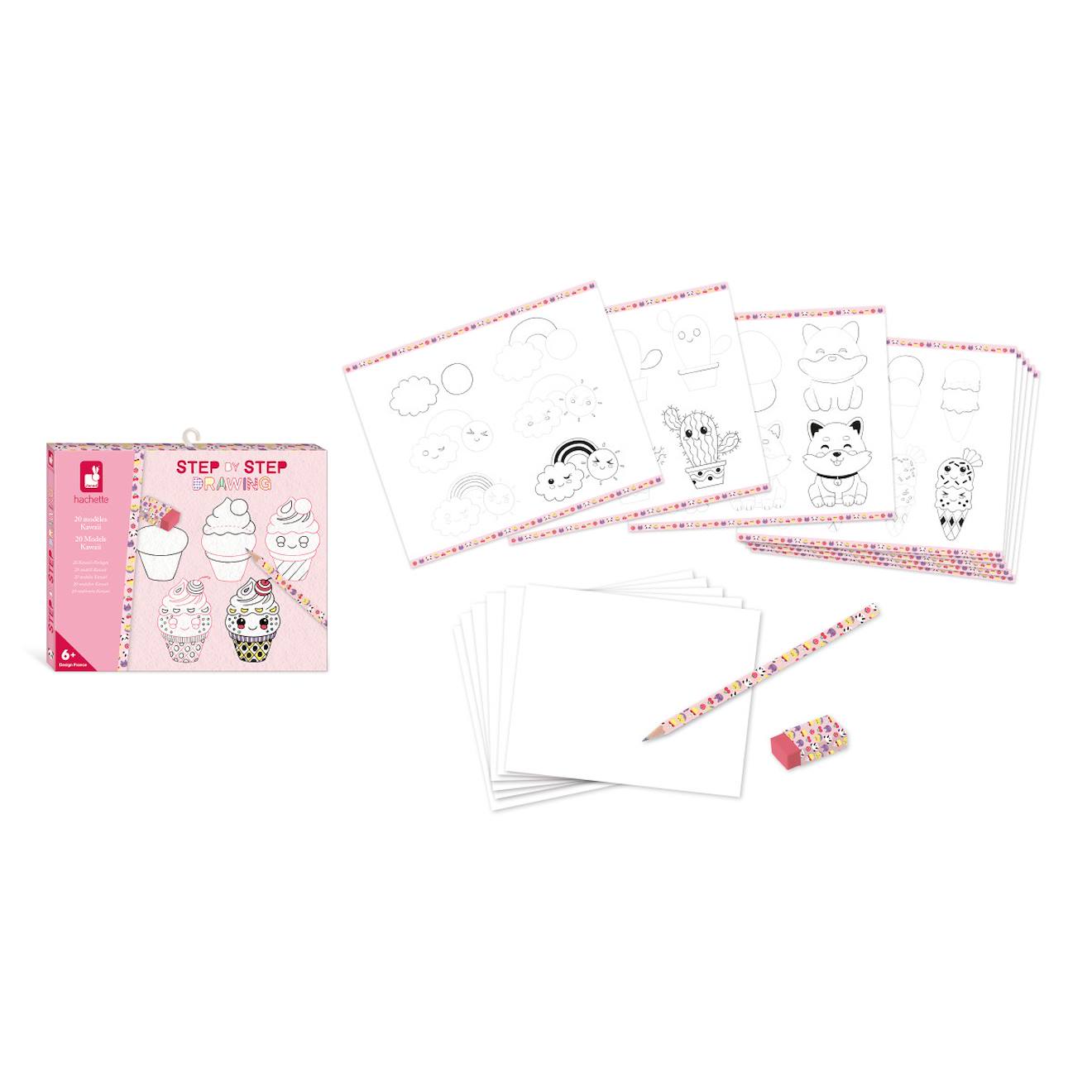 Step by step drawing 20 modèles kawaii multicolore