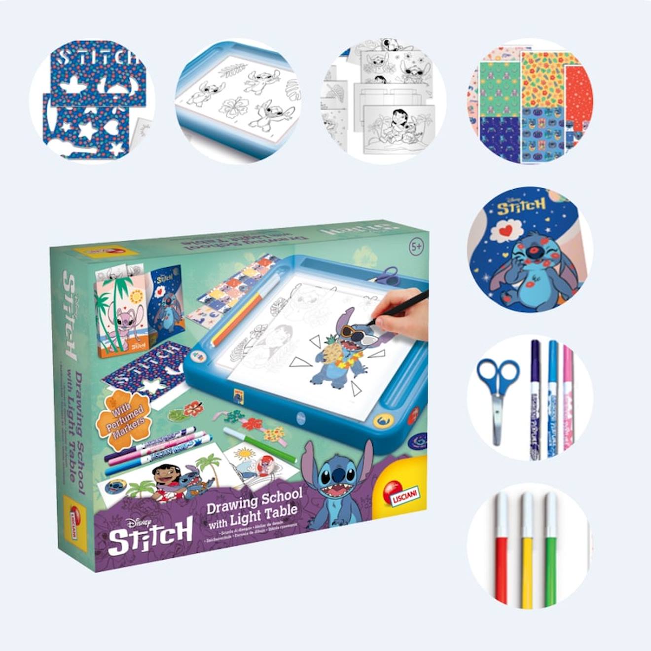 Stitch école de dessins avec table lumineuse multicolore