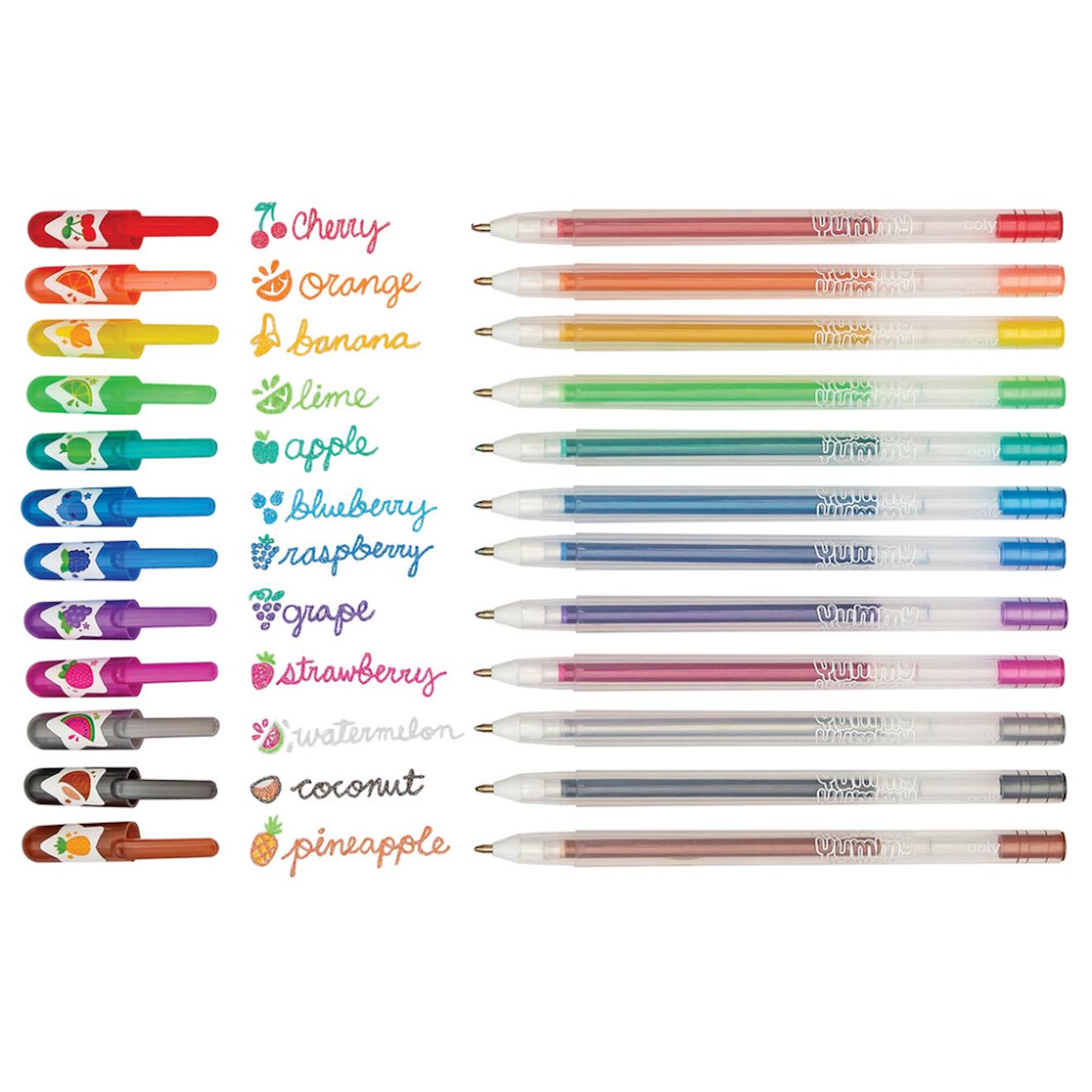 Stylos gel pailletés et parfumés yummy – set de 12 couleurs fruitées multicolor