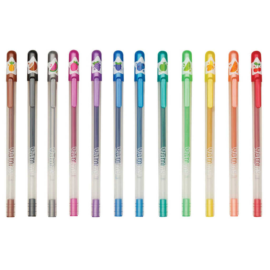 Stylos gel pailletés et parfumés yummy – set de 12 couleurs fruitées multicolor