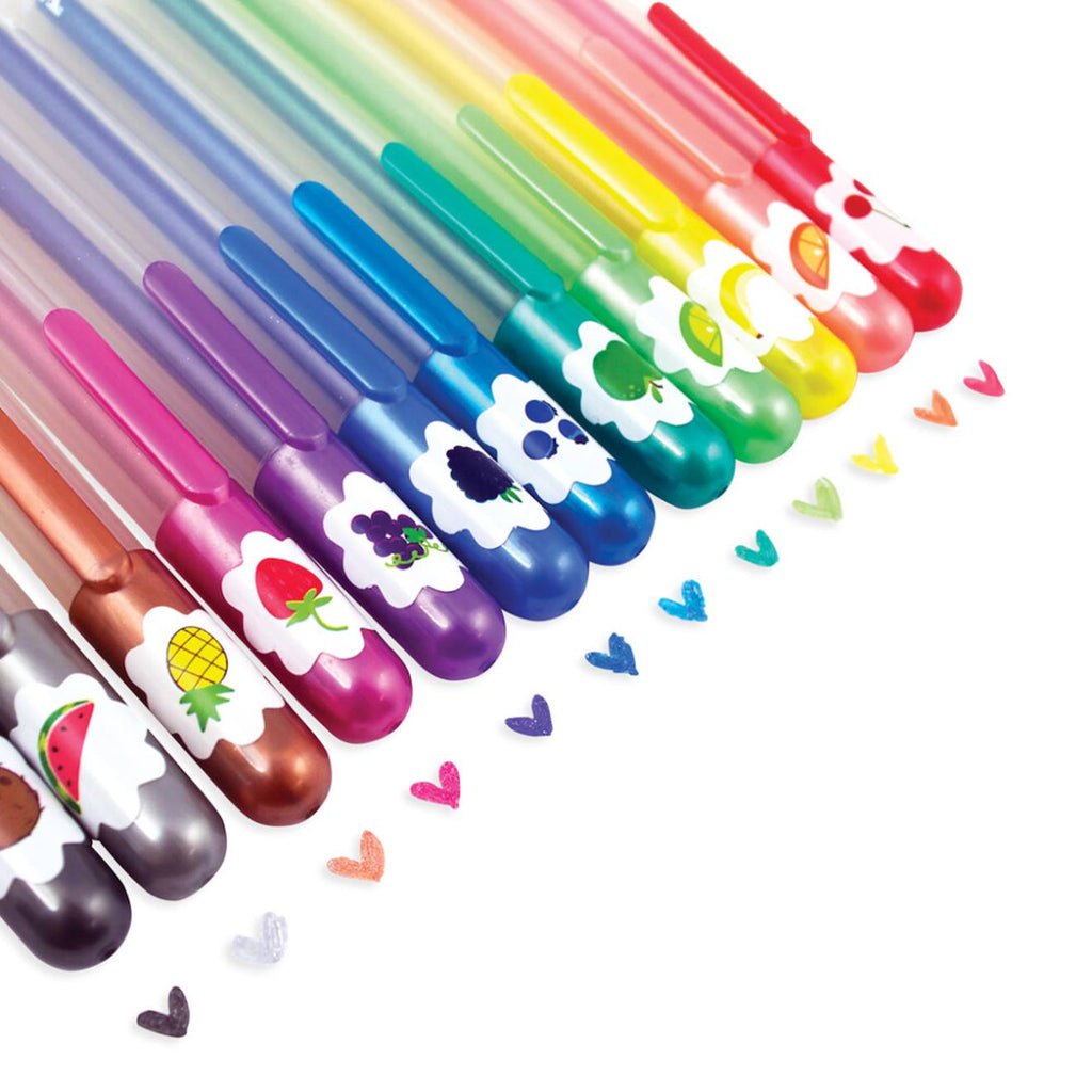 Stylos gel pailletés et parfumés yummy – set de 12 couleurs fruitées multicolor