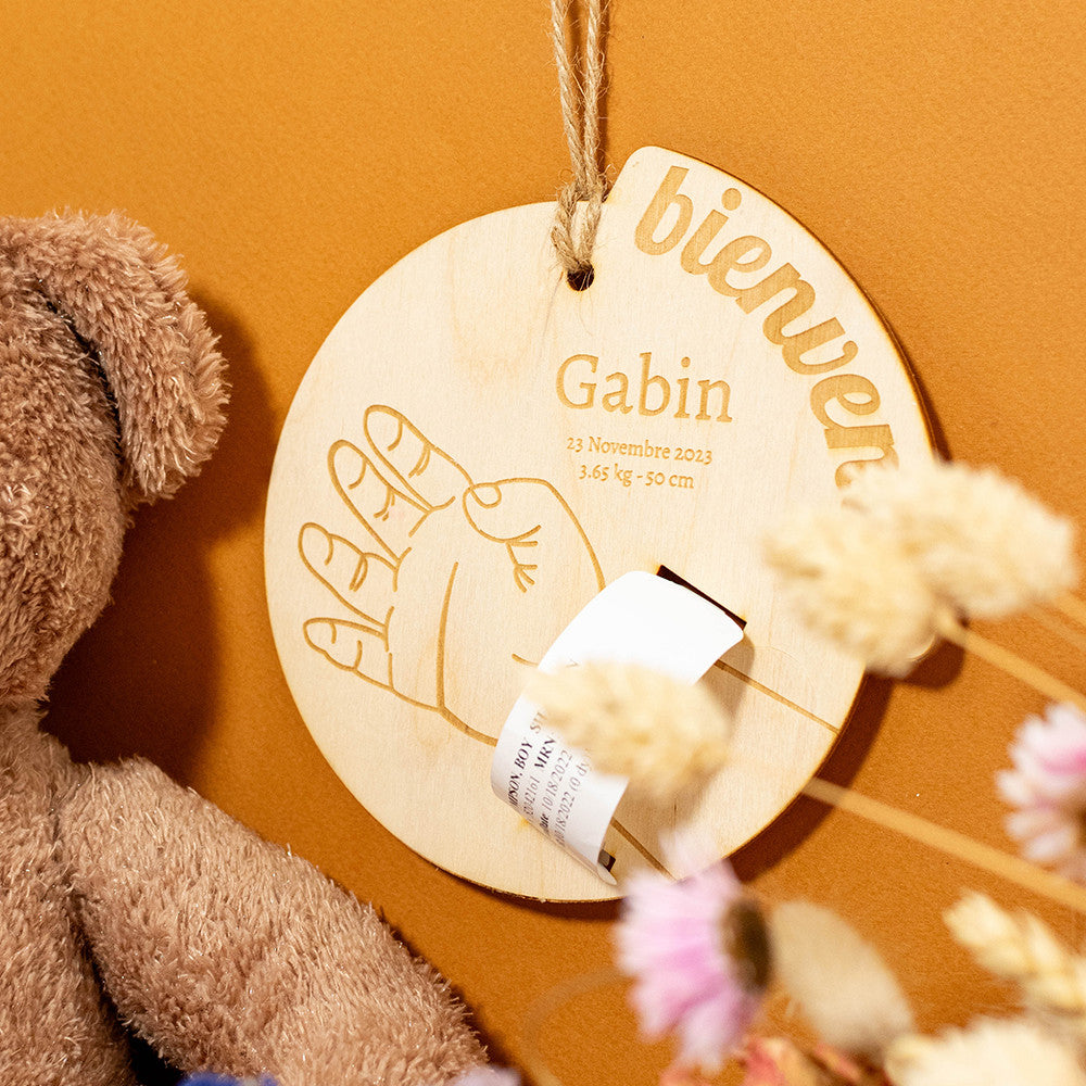 Support en Bois pour Bracelet de Naissance à Personnaliser - Accessoires Bébé Personnalisés