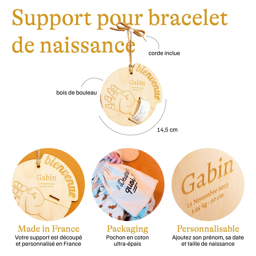 Support en Bois pour Bracelet de Naissance à Personnaliser - Accessoires Bébé Personnalisés