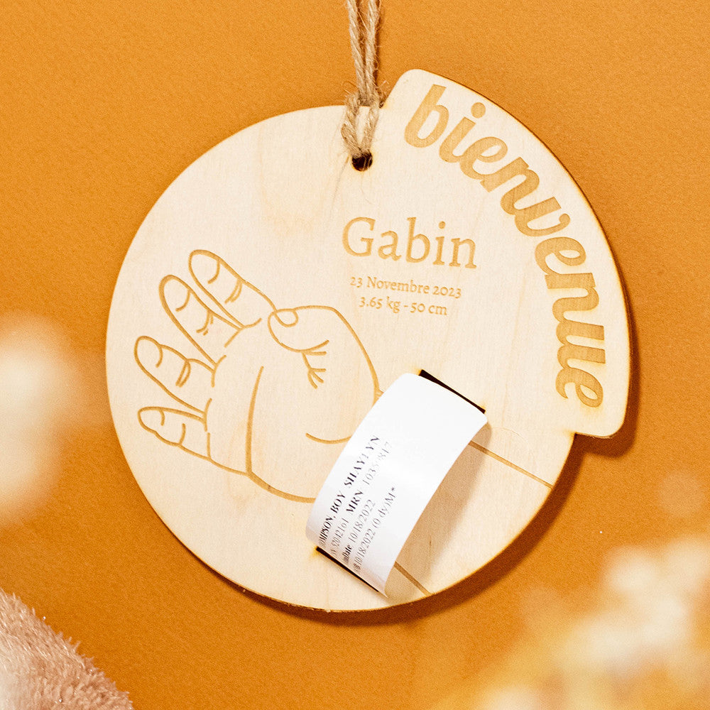 Support en Bois pour Bracelet de Naissance à Personnaliser - Accessoires Bébé Personnalisés