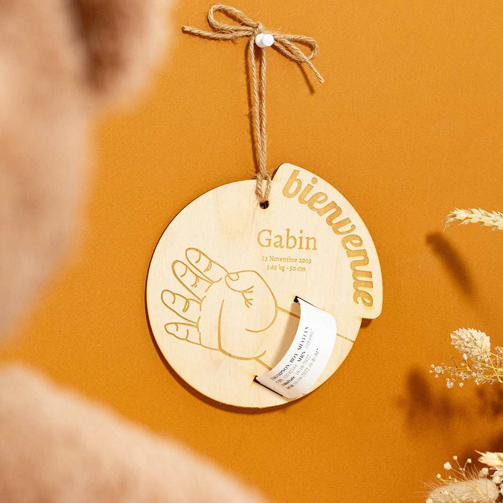 Support en Bois pour Bracelet de Naissance à Personnaliser - Accessoires Bébé Personnalisés