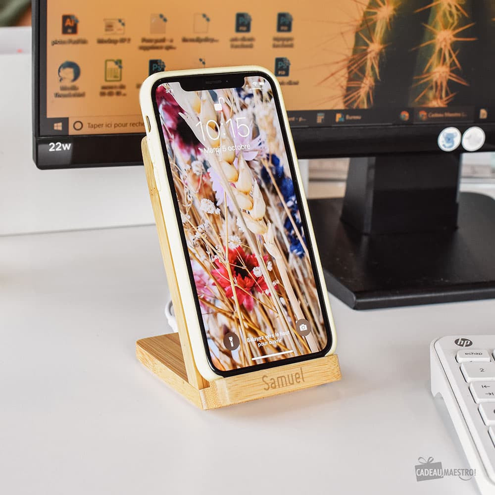 Support Chargeur Sans Fil en Bambou à Personnaliser - Chargeur Personnalisé