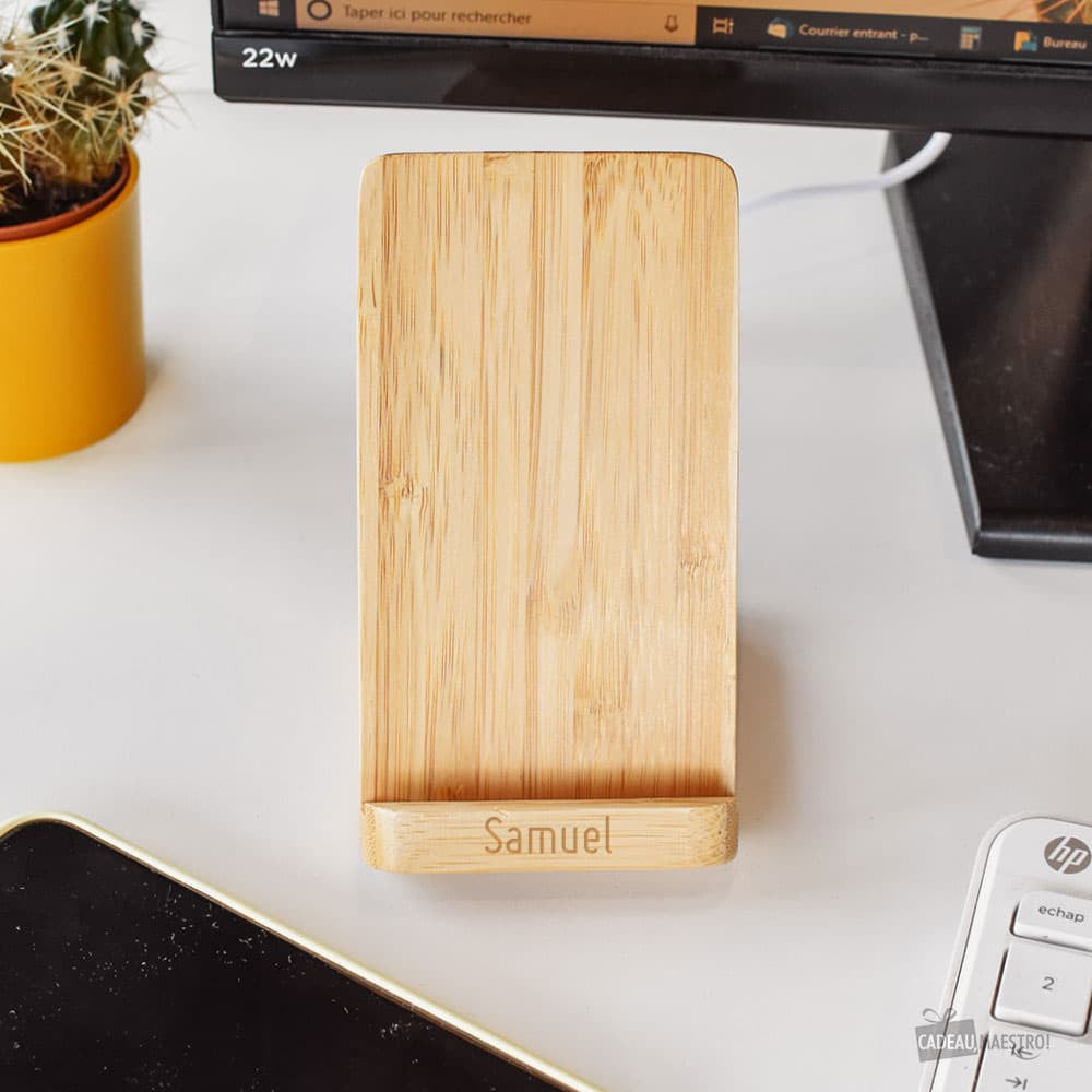 Support Chargeur Sans Fil en Bambou à Personnaliser - Chargeur Personnalisé