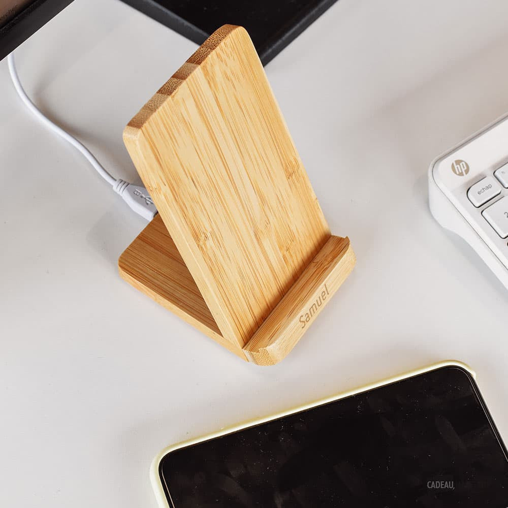 Support Chargeur Sans Fil en Bambou à Personnaliser - Chargeur Personnalisé