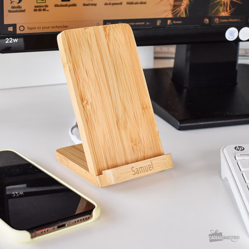 Support Chargeur Sans Fil en Bambou à Personnaliser - Chargeur Personnalisé