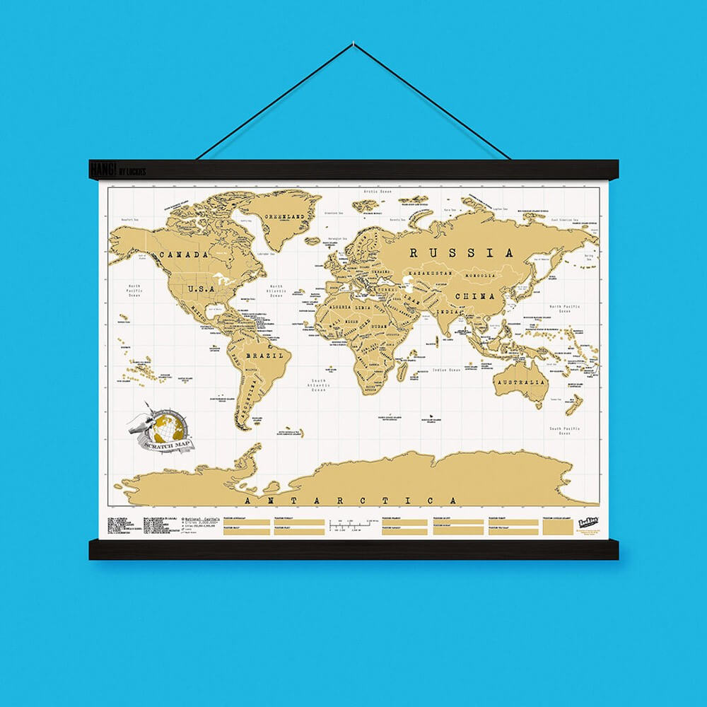 Support Magnétique Suspendu pour Carte du Monde à Gratter - Carte du Monde Scratch Map By Luckies