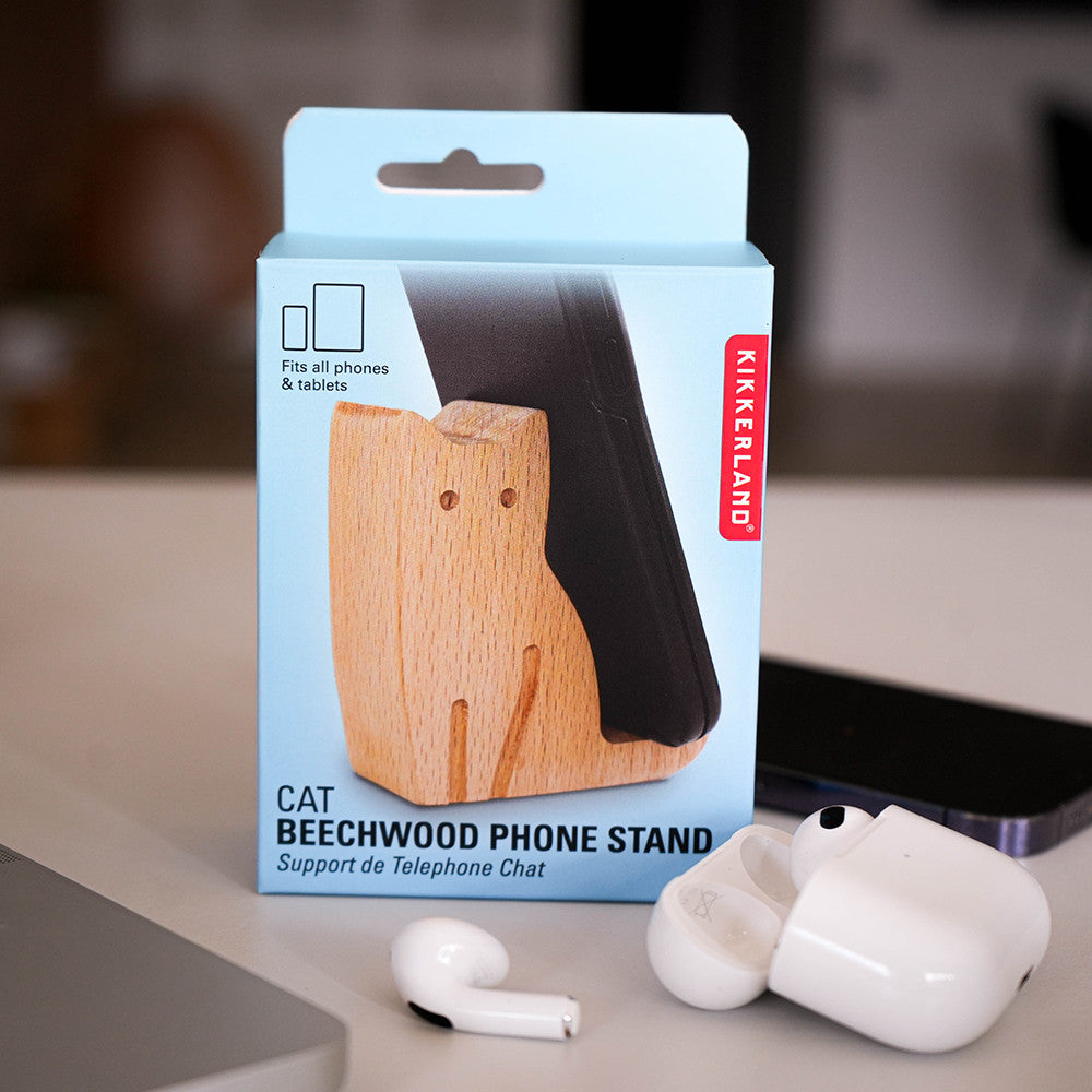Support Téléphone en Bois Chat à Personnaliser - Fourniture de Bureau Originale