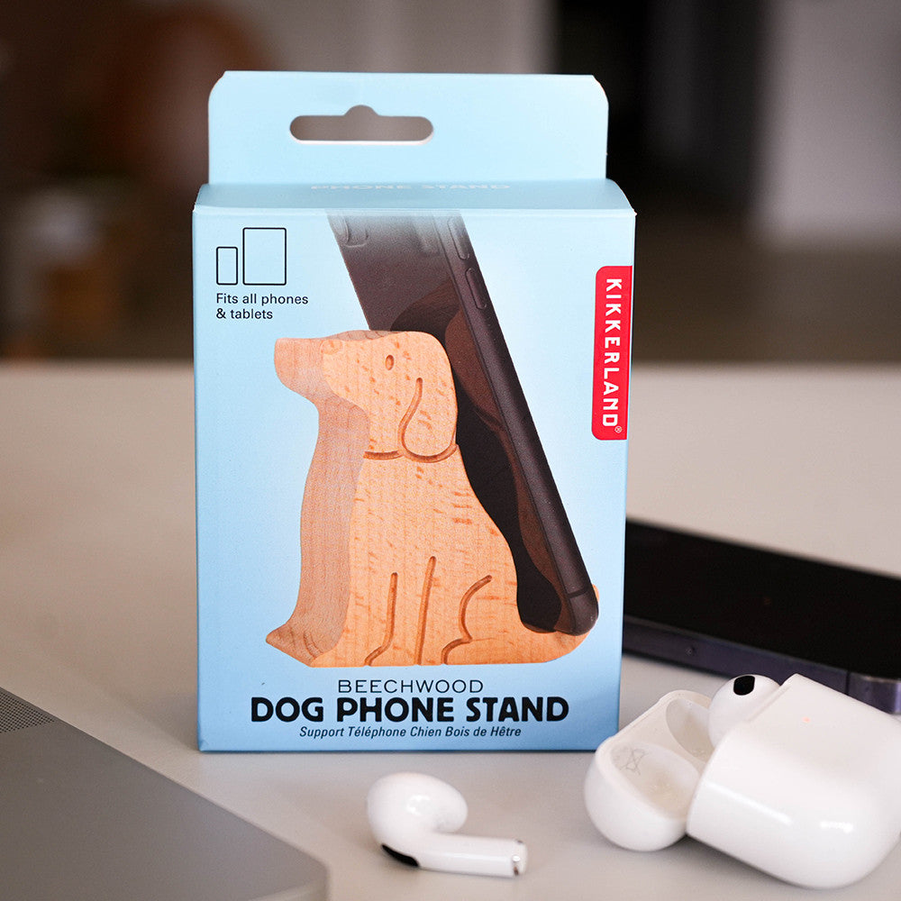 Support Téléphone en Bois Chien à Personnaliser - Fourniture de Bureau Originale