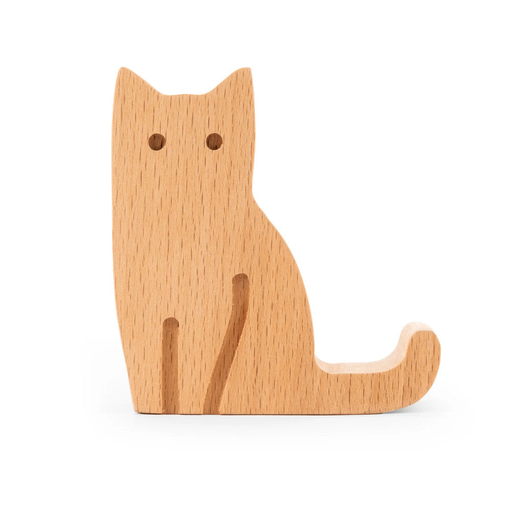 Support Téléphone en Bois Chat - Fourniture de Bureau Originale