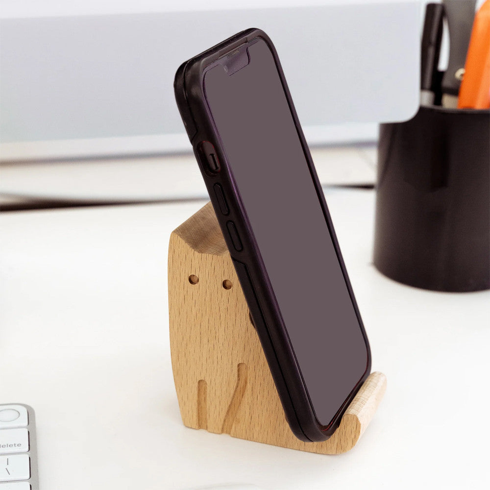 Support Téléphone en Bois Chat - Fourniture de Bureau Originale
