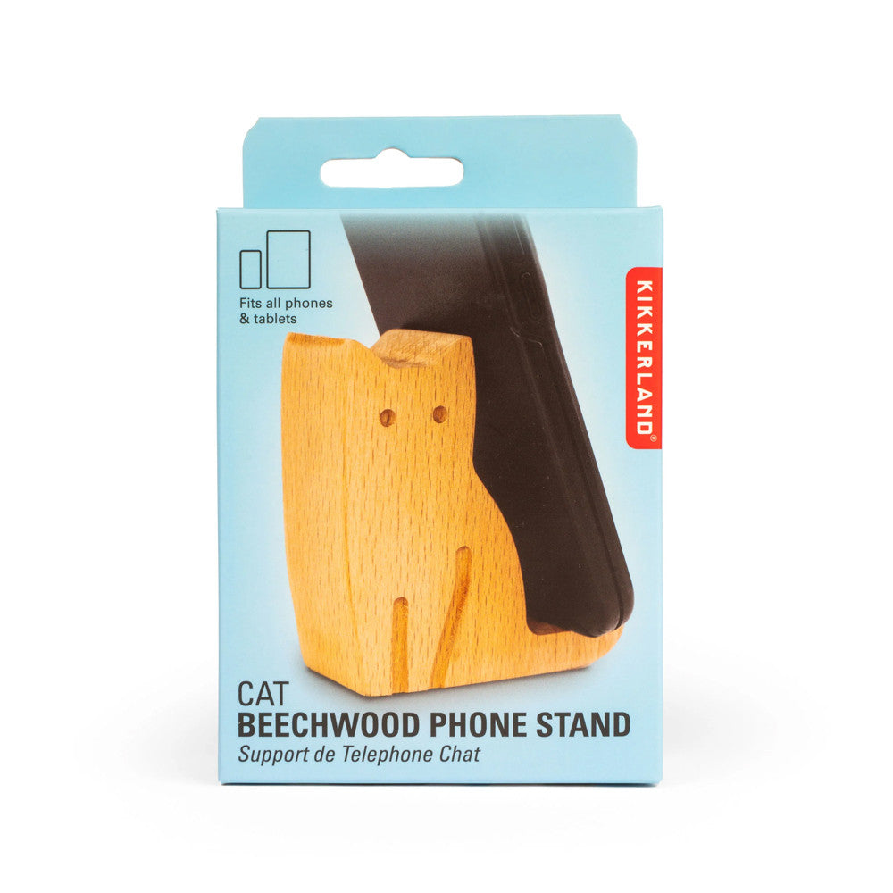 Support Téléphone en Bois Chat - Fourniture de Bureau Originale