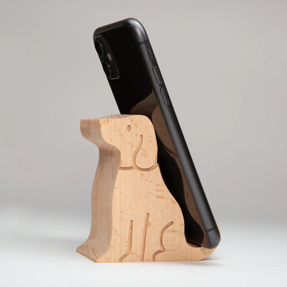 Support Téléphone en Bois Chien - Fourniture de Bureau Originale