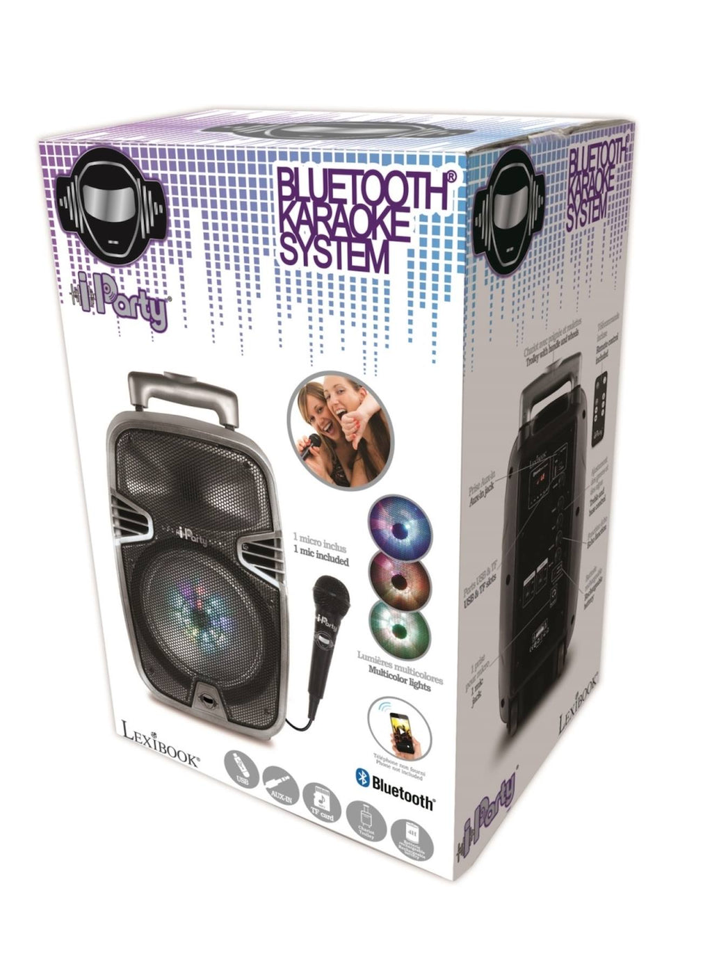Système karaoké Bluetooth avec roulettes, lumières et micro multicolore