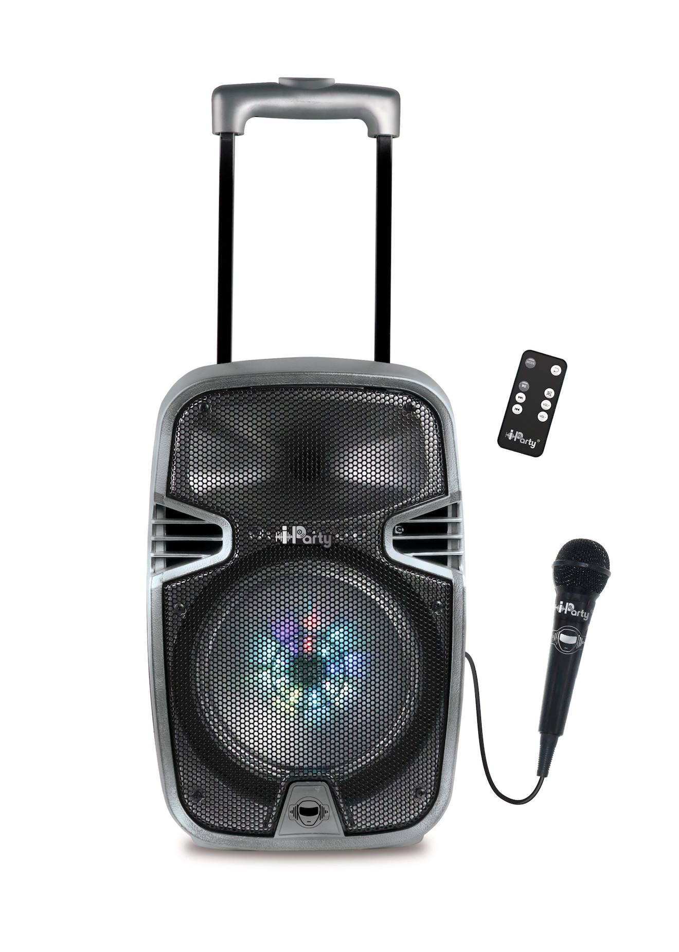 Système karaoké Bluetooth avec roulettes, lumières et micro multicolore
