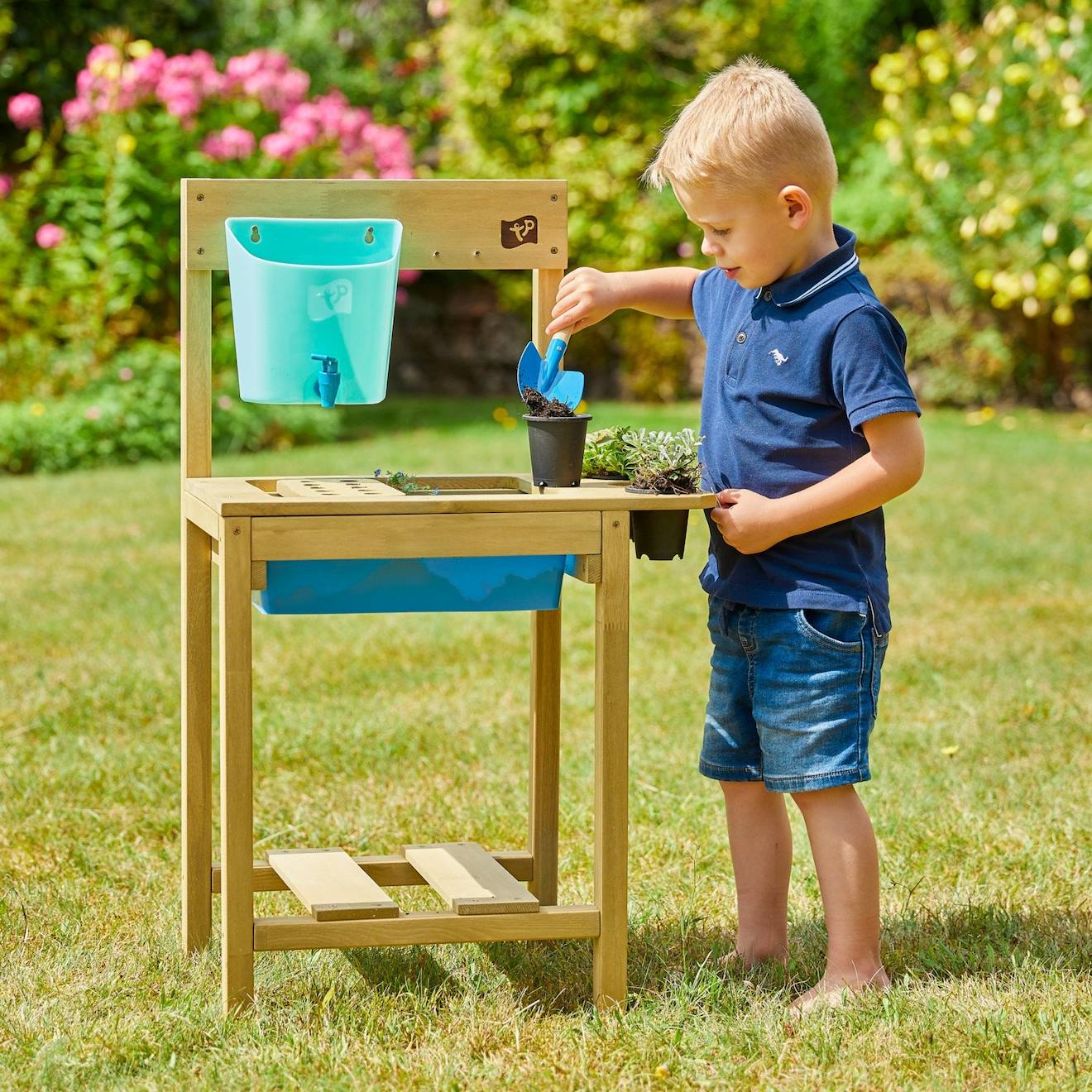Table à rempoter pour enfant early fun bois FSC marron - bleu - noir