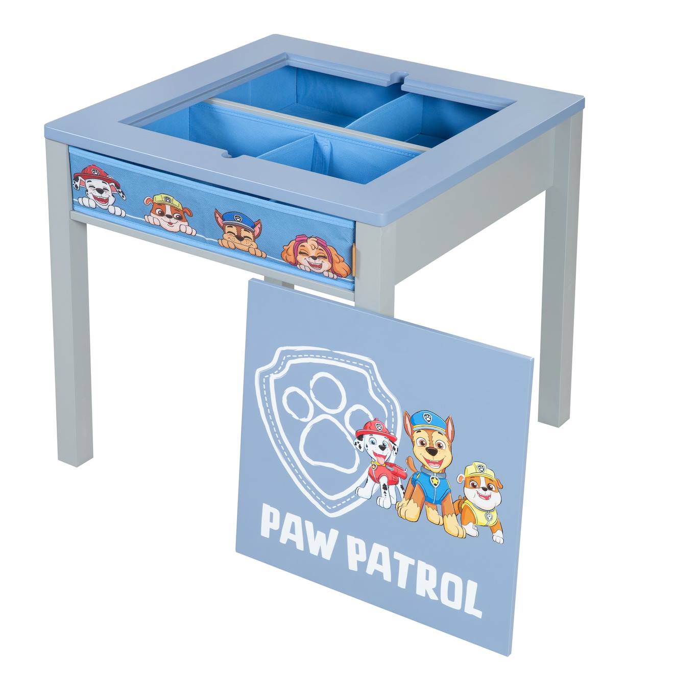 Table d'activités + 1 tabouret cube avec rangement Pat' Patrouille bleu - gris