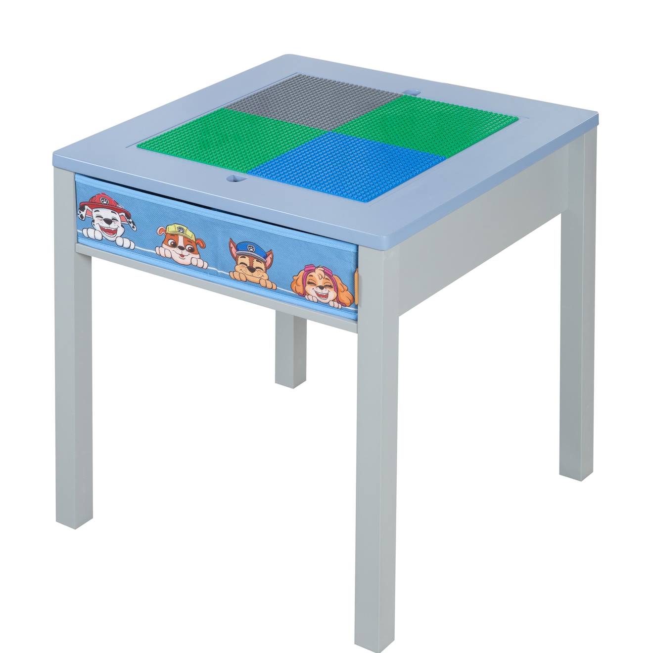 Table d'activités + 1 tabouret cube avec rangement Pat' Patrouille bleu - gris