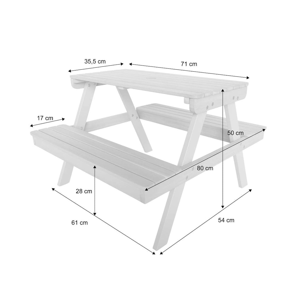 Table de pique-nique en bois d'acacia pour enfant, salon de jardin enfant 2 places, couleur teck clair vert de gris