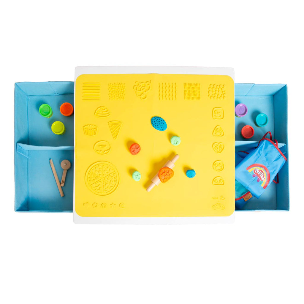 Table enfant + tabouret + 6 pots de pâte à modeler x play-doh et accessoires blanc - bleu